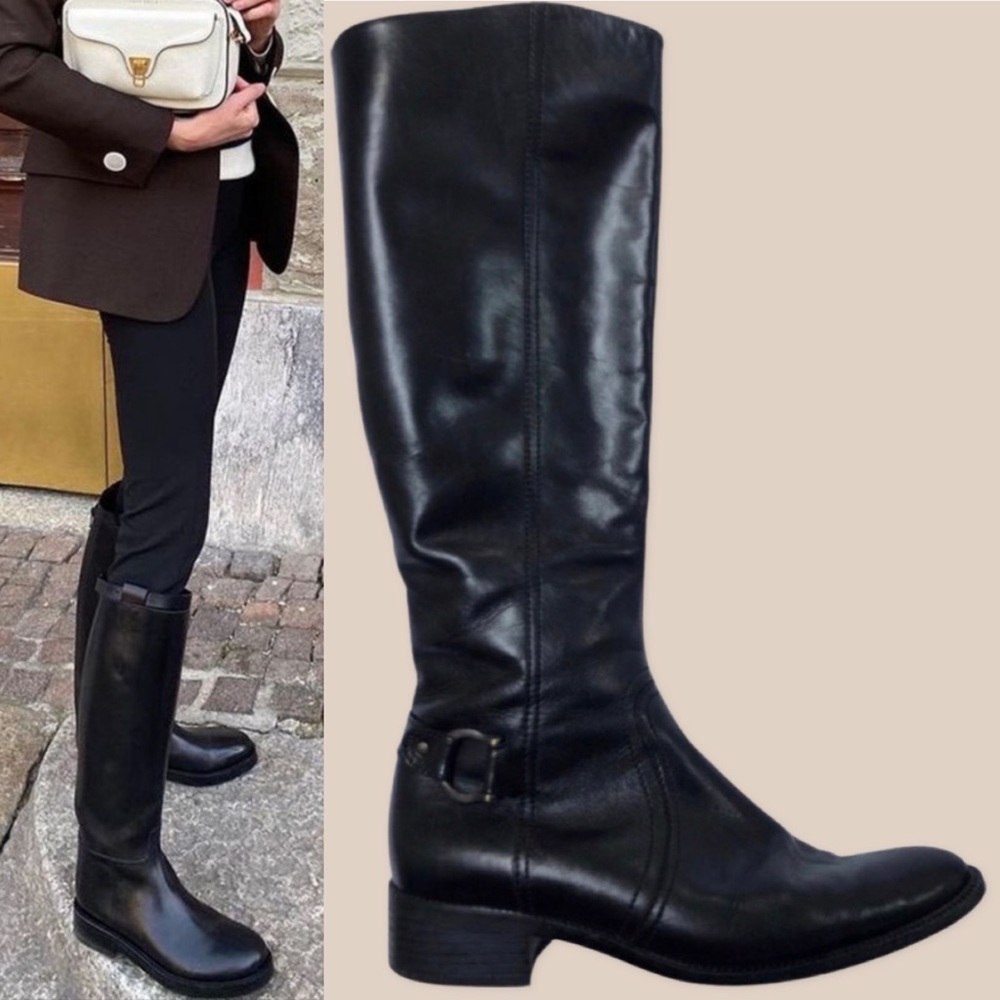 🆕 Peter Kaiser Riding boot Knee high leather w pewter horse shoe ankle buckle